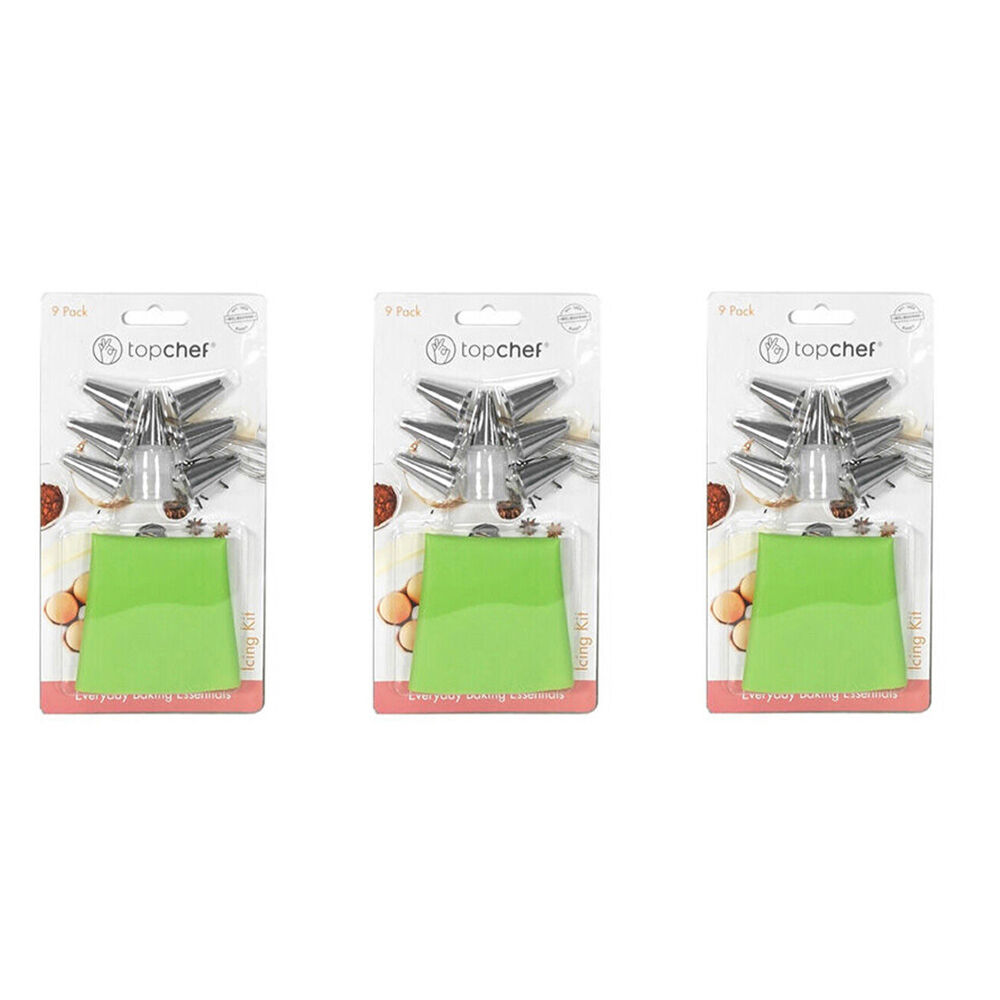 3x 9pc Topchef Stainless Steel Reusable Icing Baking Kit Assorted