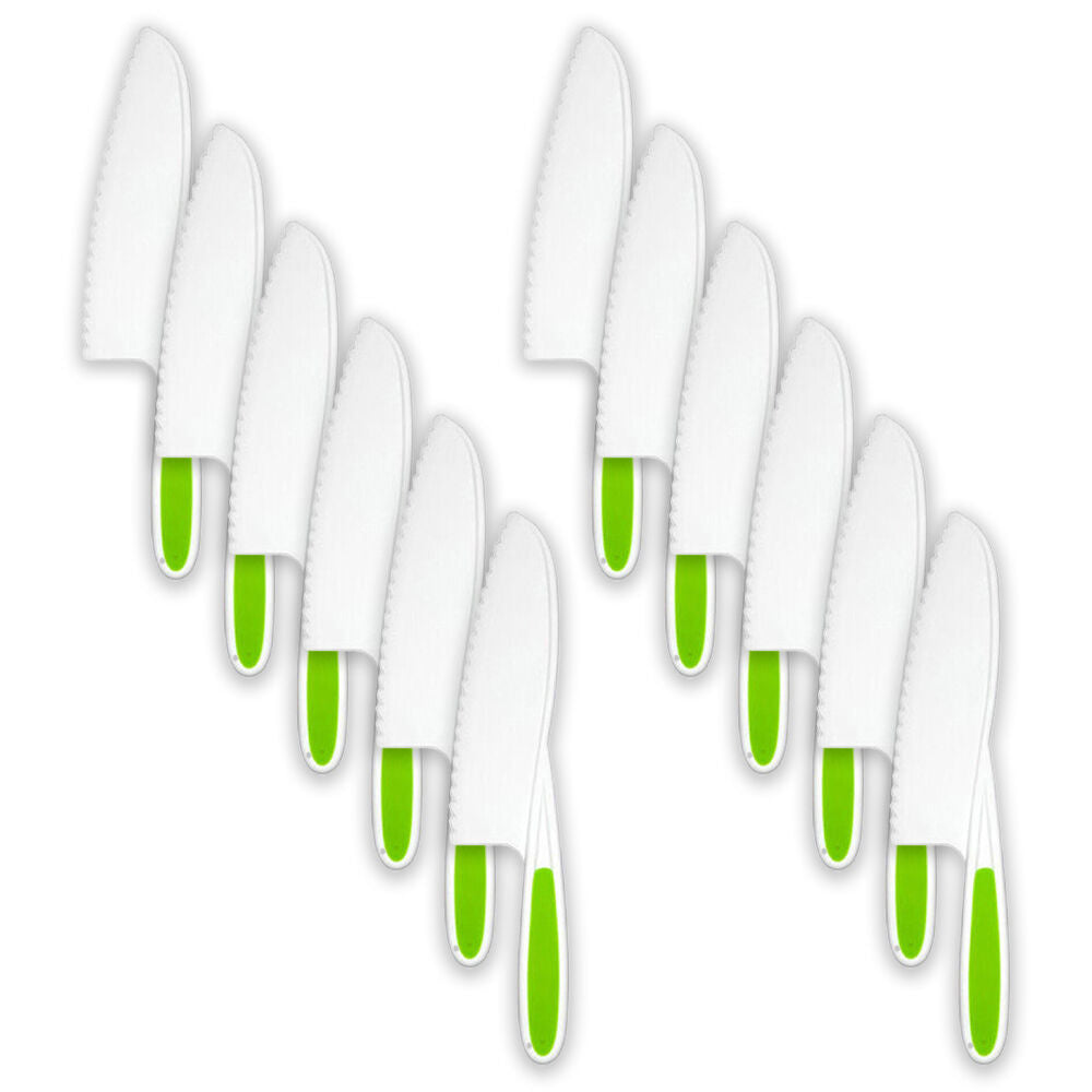 12PK Topchef Kids Friendly Silicone Cutting Kitchen Knife White & Green