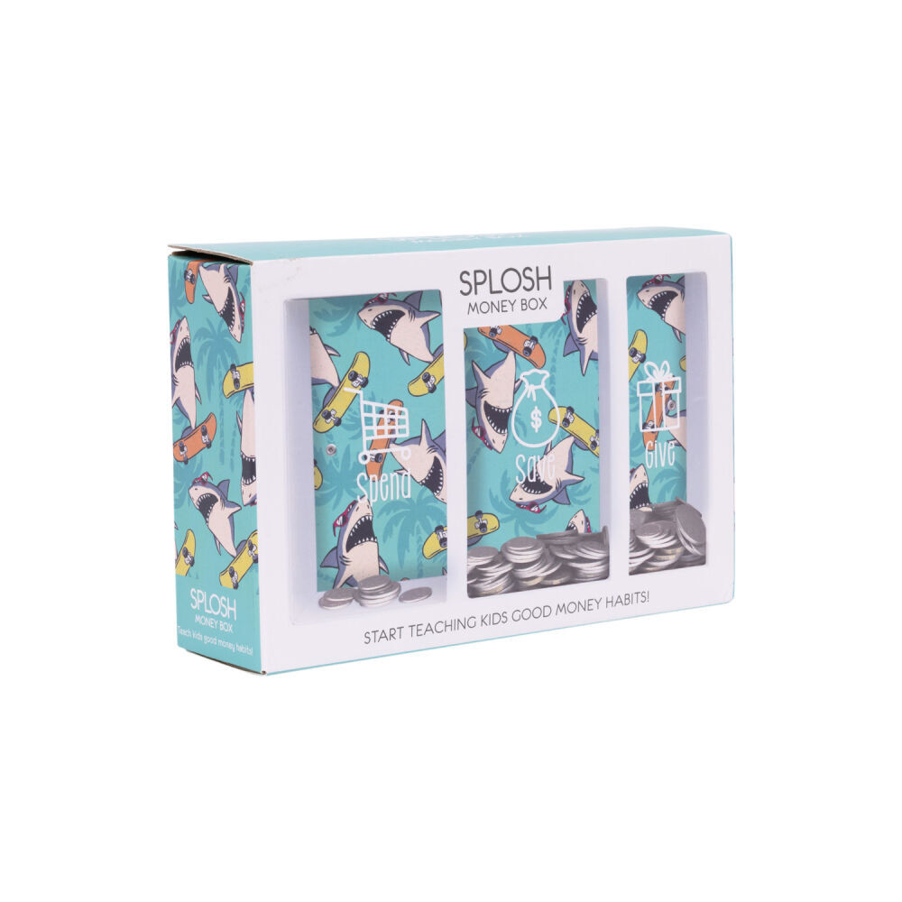 Splosh Kids Shark Spend Save Give Money Box Piggy Bank 20.5cm Rectangle