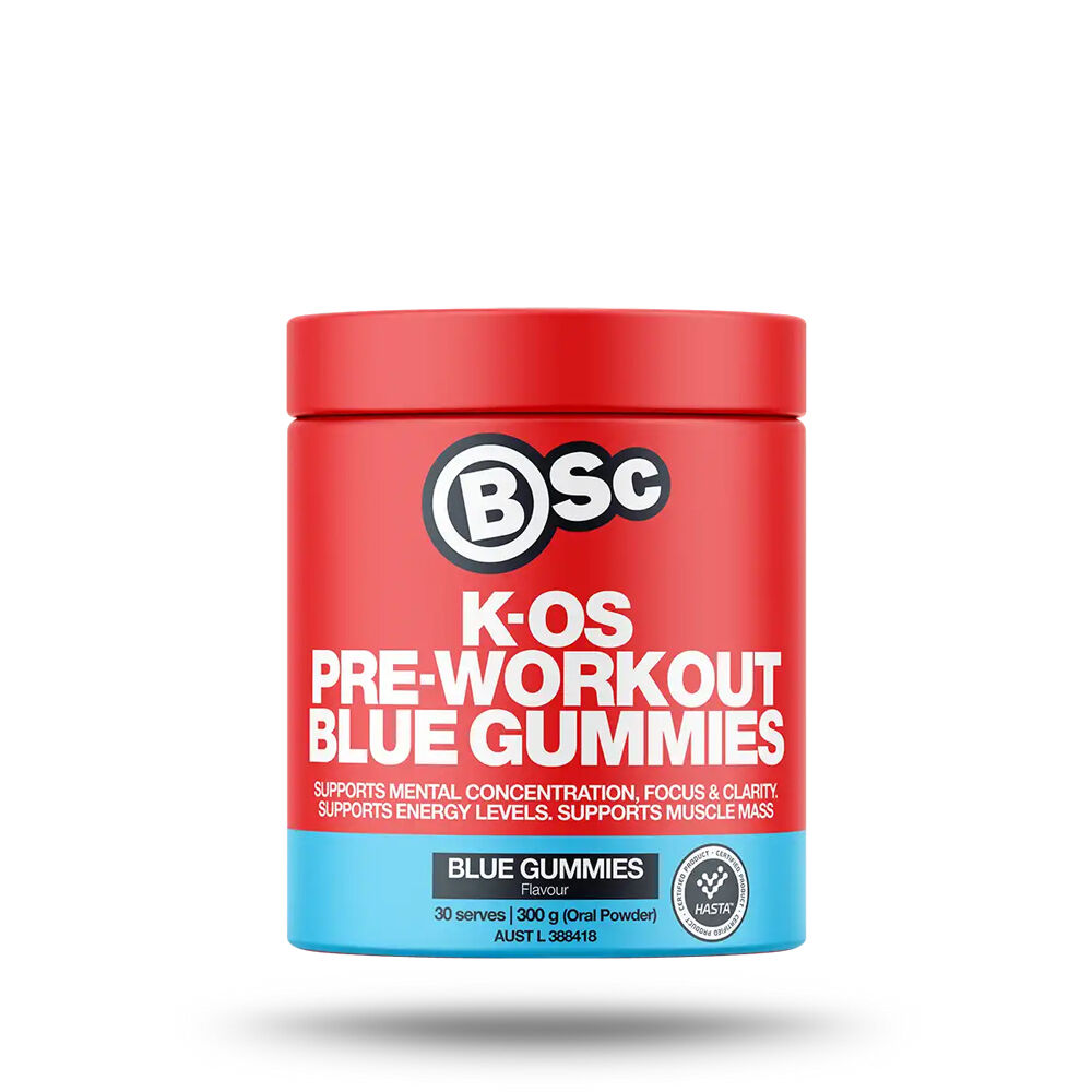 BSc K-OS Pre-Workout Powder Focus & Clarity 30 Serves 300g Blue Gummies