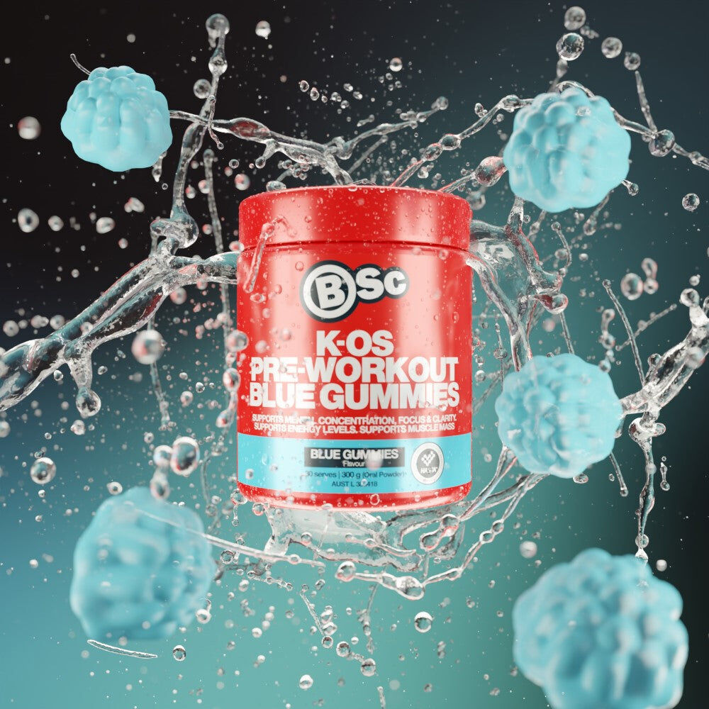 BSc K-OS Pre-Workout Powder Focus & Clarity 30 Serves 300g Blue Gummies