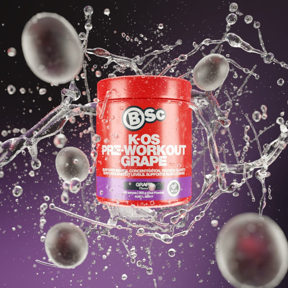 BSc K-OS Pre-Workout Powder Focus & Clarity 30 Serves 300mg Grape