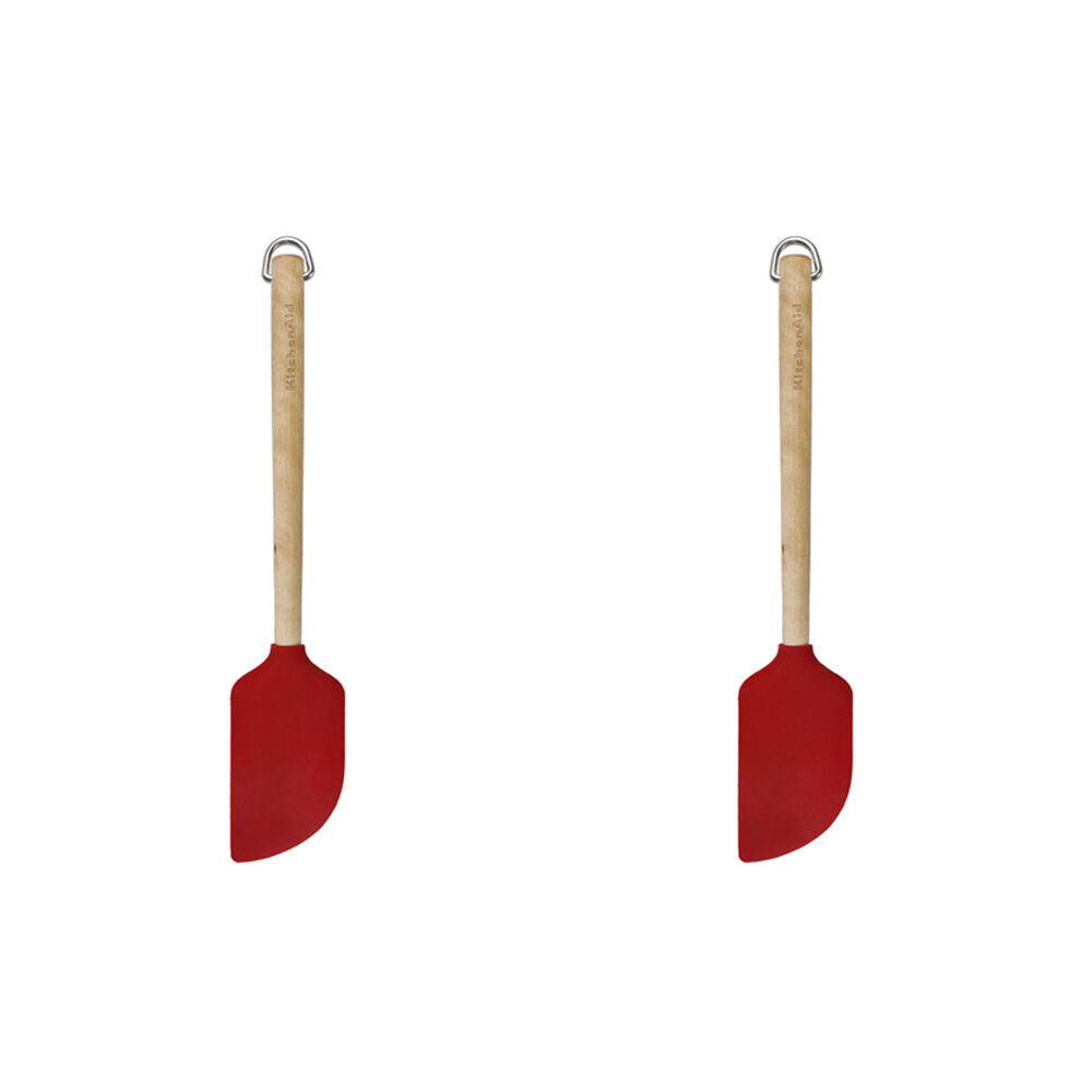 2PK KitchenAid Birchwood Handle Scraper Spatula Silicon Cooking Utensil Empire Red