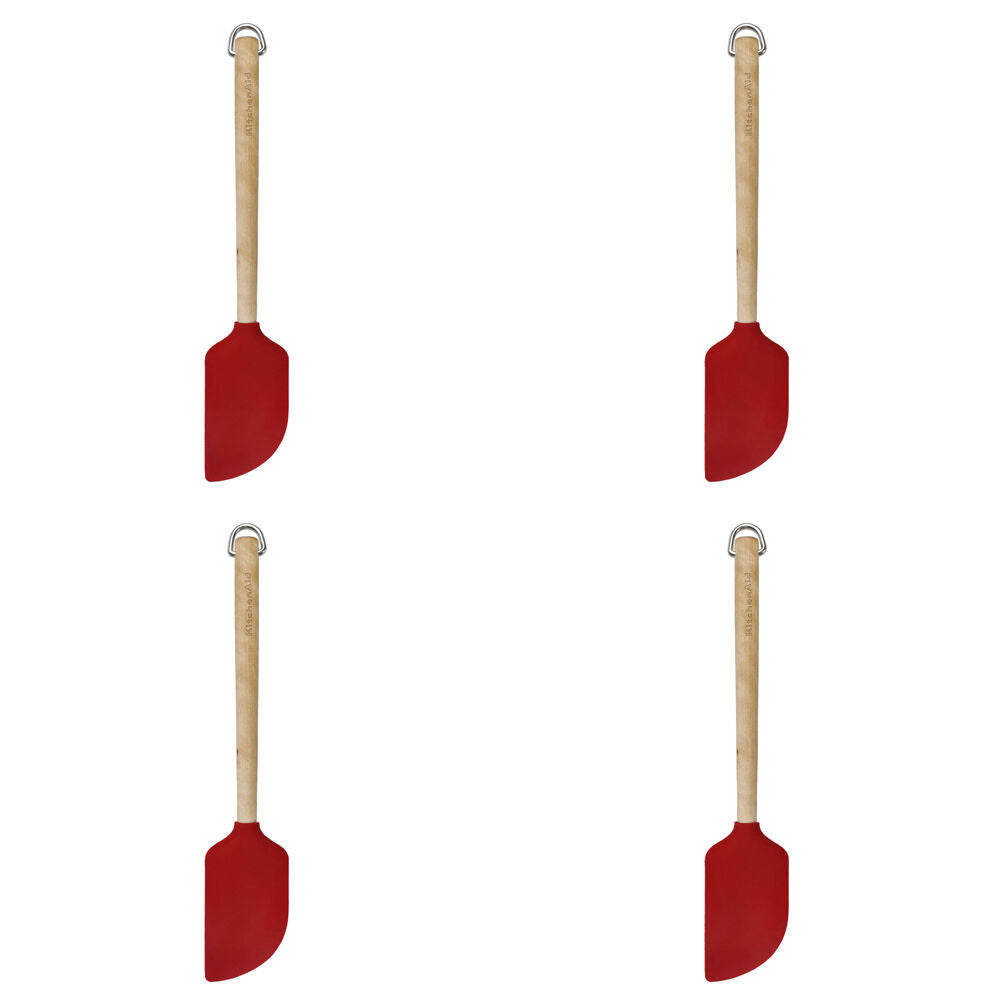 4PK KitchenAid Birchwood Handle Scraper Spatula Silicon Cooking Utensil Empire Red