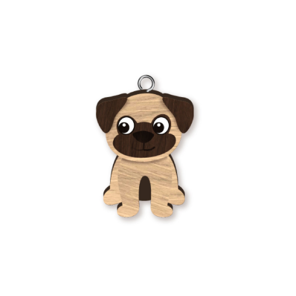 8pc Pug Wooden Key Ring Pendant Hanging Accessory