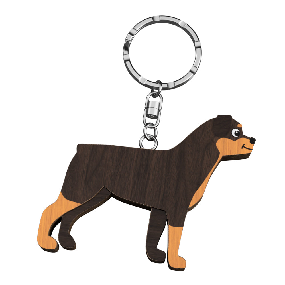 4pc Rottweiler Wooden Key Ring Pendant Hanging Accessory