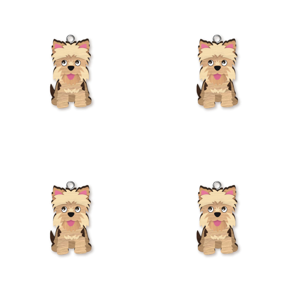 4pc Terrier Wooden Key Ring Pendant Hanging Accessory