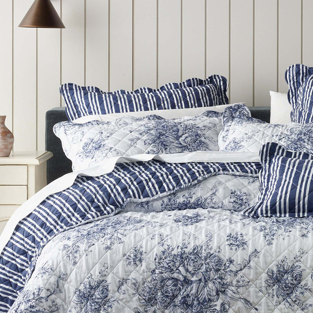 Bianca Amorette French Provincial Inspired Polyester Blue Bedspread King Single