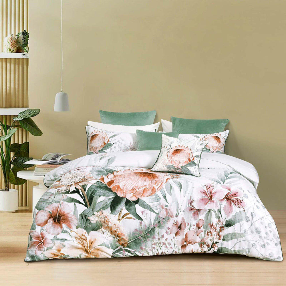 Bianca Sariya Front/Reverse Cotton Sateen White Quilt Cover Set - King