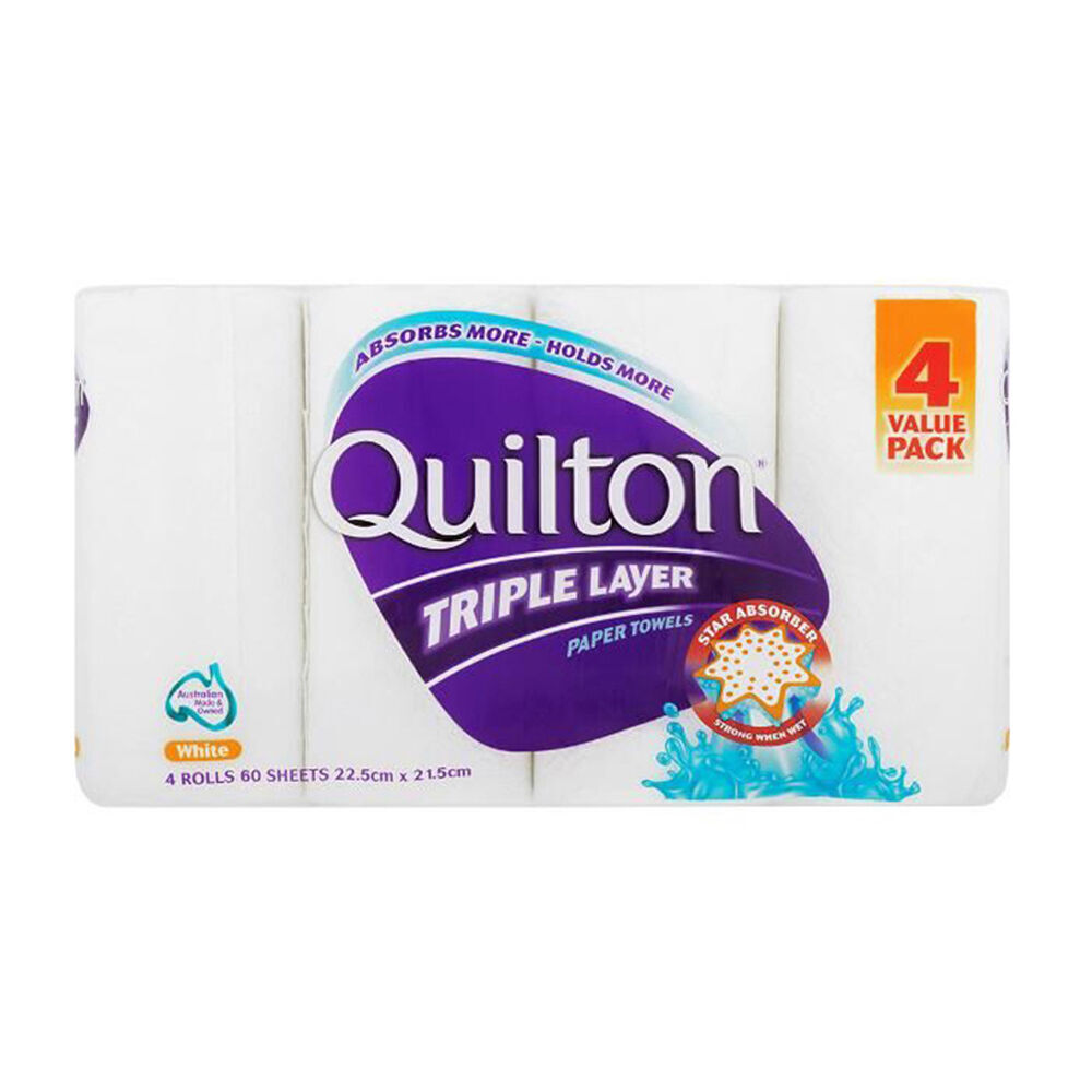 6x 4pc Quilton Triple Layer Paper Tissue Towel 22.5x21.5cm - White
