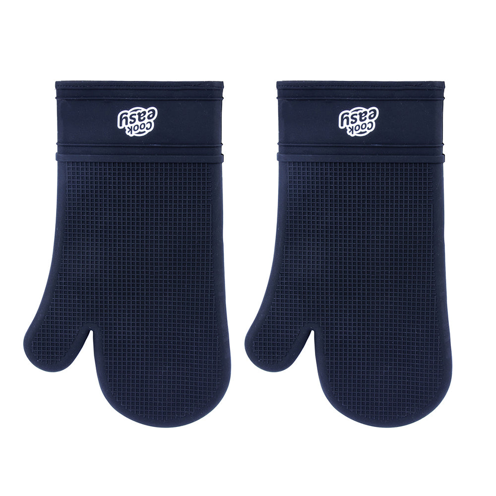 2PK Cook Easy Silicone Oven Mitt Kitchen Baking Gloves - Black