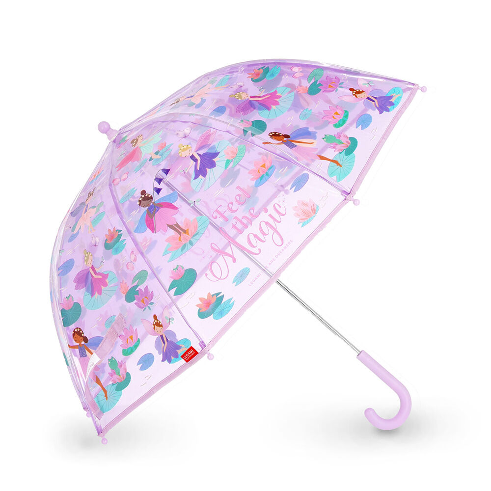 Legami Wind-Resistant Dome Umbrella Kids/Children Clear/Purple Fairy