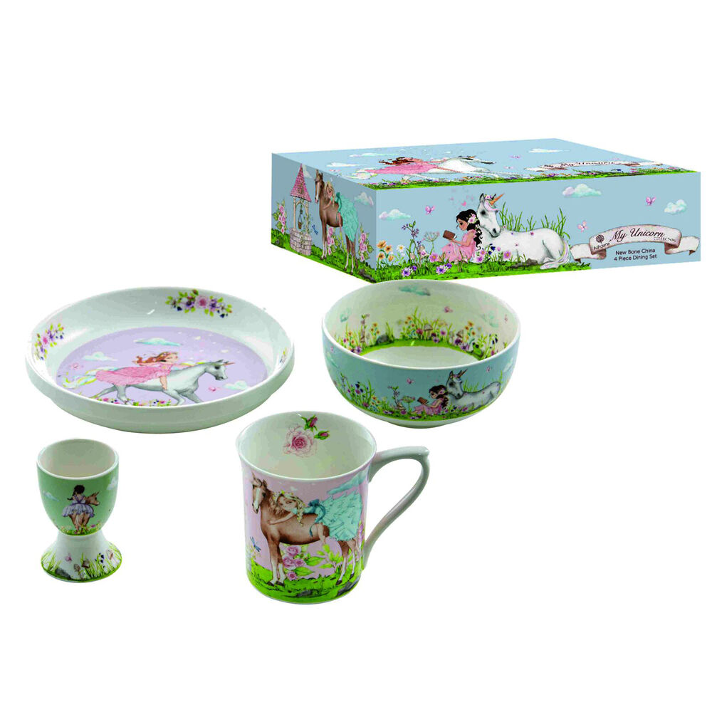 4pc Ashdene My Unicorn New Bone China Kids Dinner Dining Set White