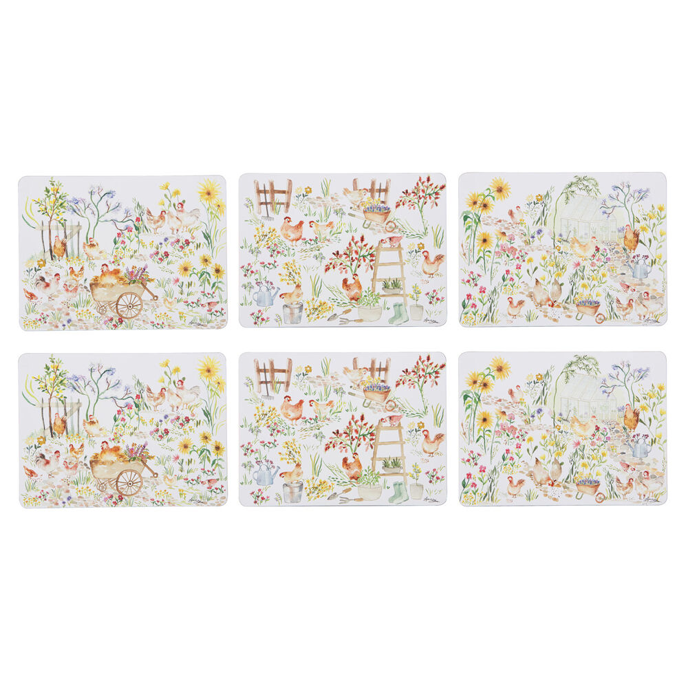 6pc Ashdene Garden Hens Rectangle Kitchen Dining Table Placemat 29x21.5cm