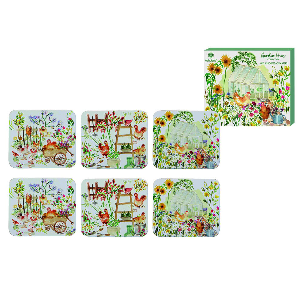 6pc Ashdene Garden Hens Square Cup Mug Drinking Mat Coaster 11x9.7cm