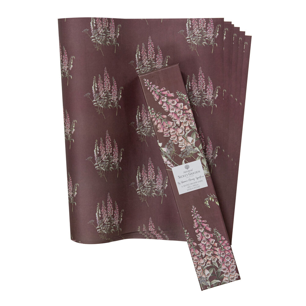 6pc Ashdene Secret Garden Sandalwood Scented Fragrant Drawer Liners 42x58.5cm