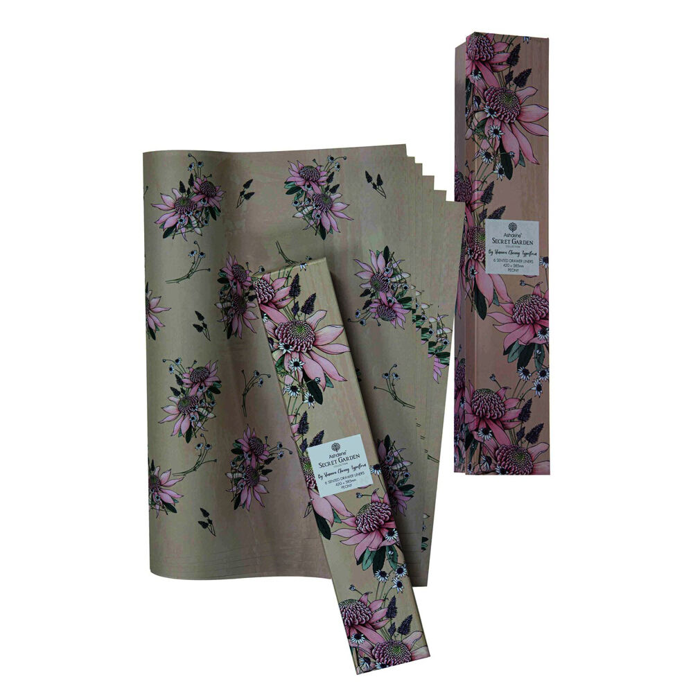 6pc Ashdene Secret Garden Peony Scented Fragrant Drawer Liners 42x58.5cm