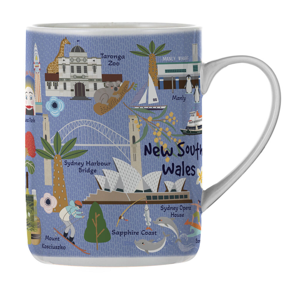 2PK Ashdene Land Down Under NSW Bone China Drinking Mug Blue 370ml
