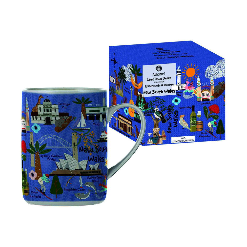 2PK Ashdene Land Down Under NSW Bone China Drinking Mug Blue 370ml