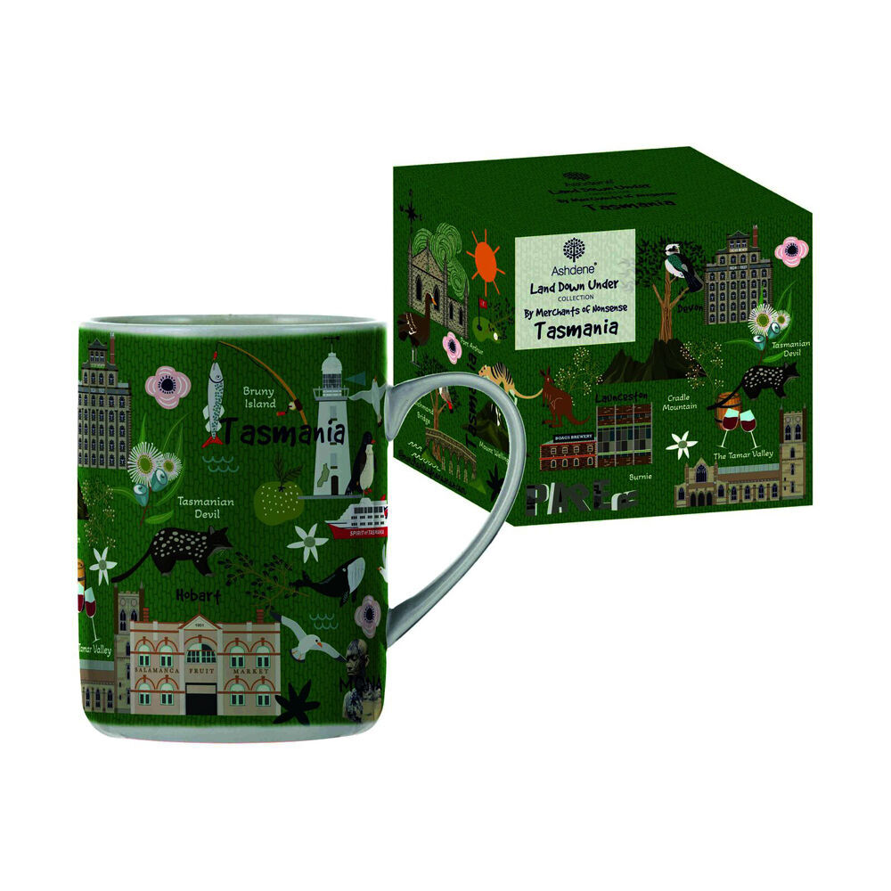 2PK Ashdene Land Down Under Tas Bone China Drinking Mug Green 370ml