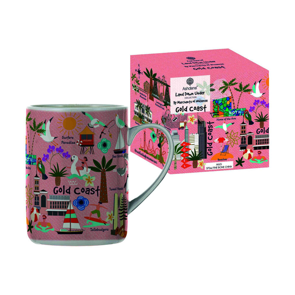 2PK Ashdene Land Down Under Gold Coast Bone China Drinking Mug Peach 370ml