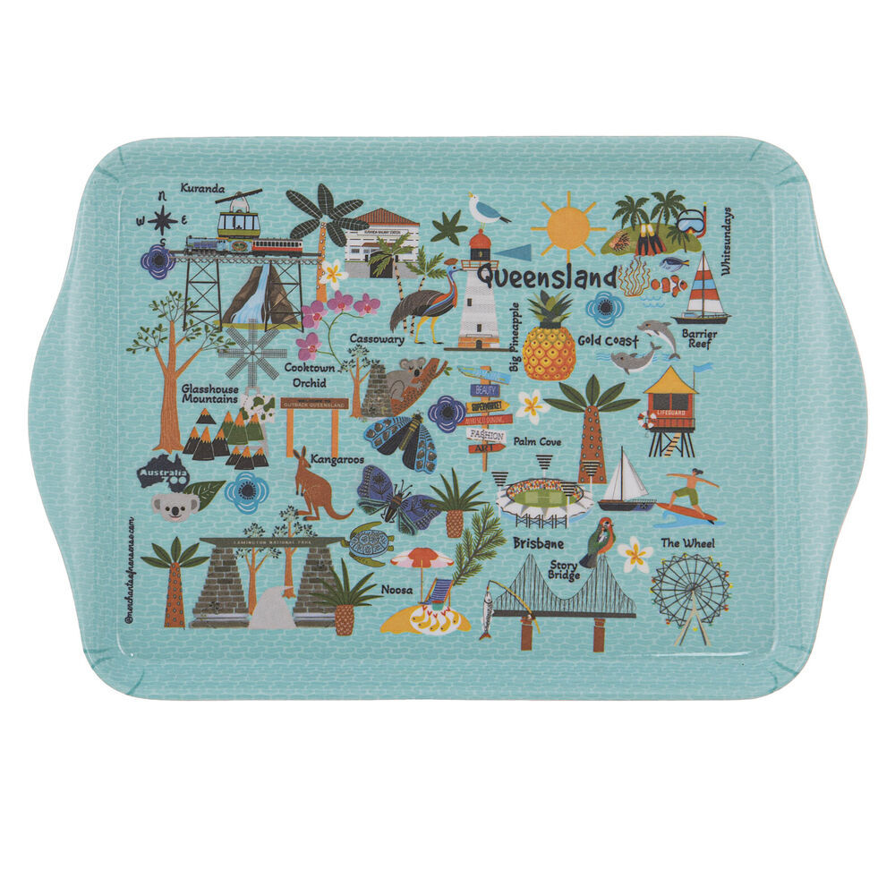 4x 2pc Ashdene Land Down Under QLD Melamine Scatter Tray Blue 21x14.2cm
