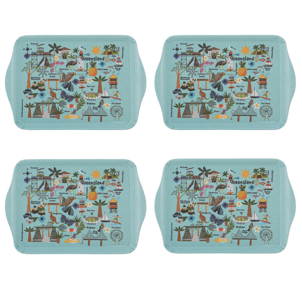 4x 2pc Ashdene Land Down Under QLD Melamine Scatter Tray Blue 21x14.2cm