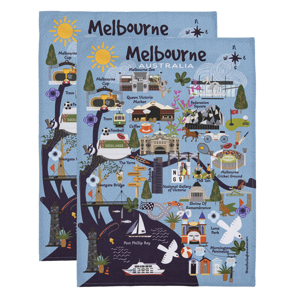 2PK Ashdene Land Down Under Melbourne Cleaning Home Kitchen Tea Towel 70x50cm