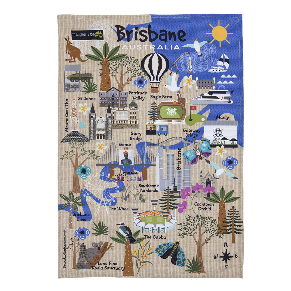 2PK Ashdene Land Down Under Brisbane Cleaning Home Kitchen Tea Towel 70x50cm
