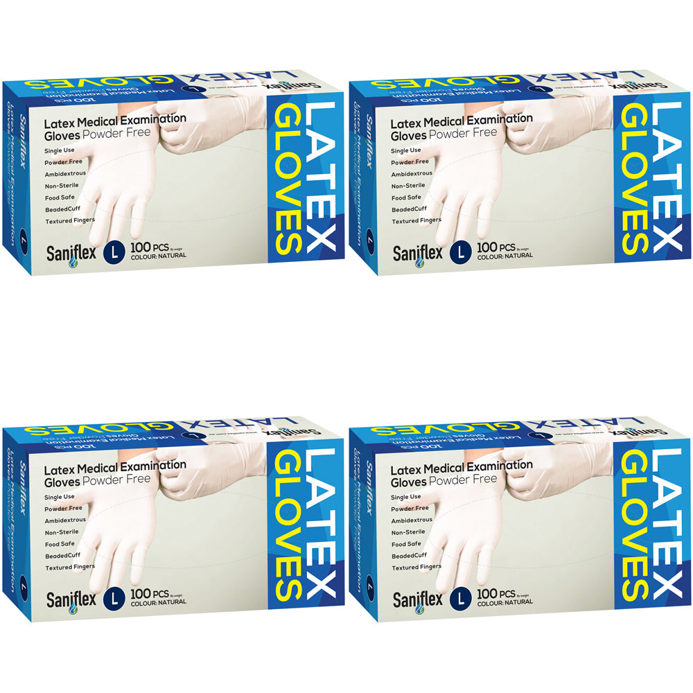 400pc Saniflex Latex Powder Free Gloves Colour Natural- L