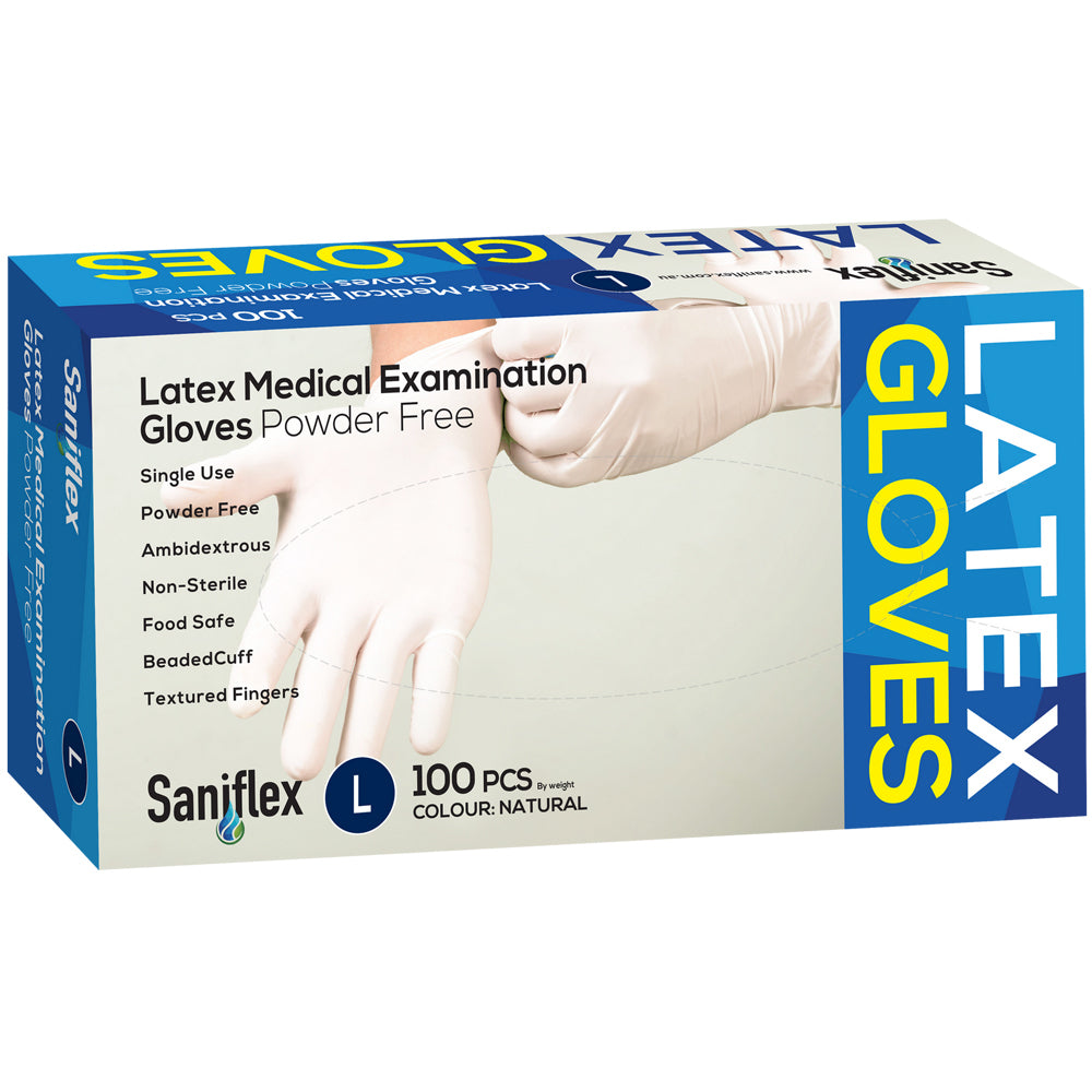 400pc Saniflex Latex Powder Free Gloves Colour Natural- L