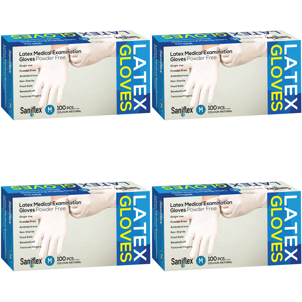 400pc Saniflex Latex Powder Free Gloves Colour Natural- M