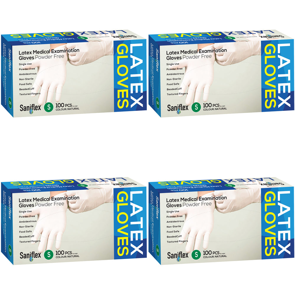 400pc Saniflex Latex Powder Free Gloves Colour Natural- S