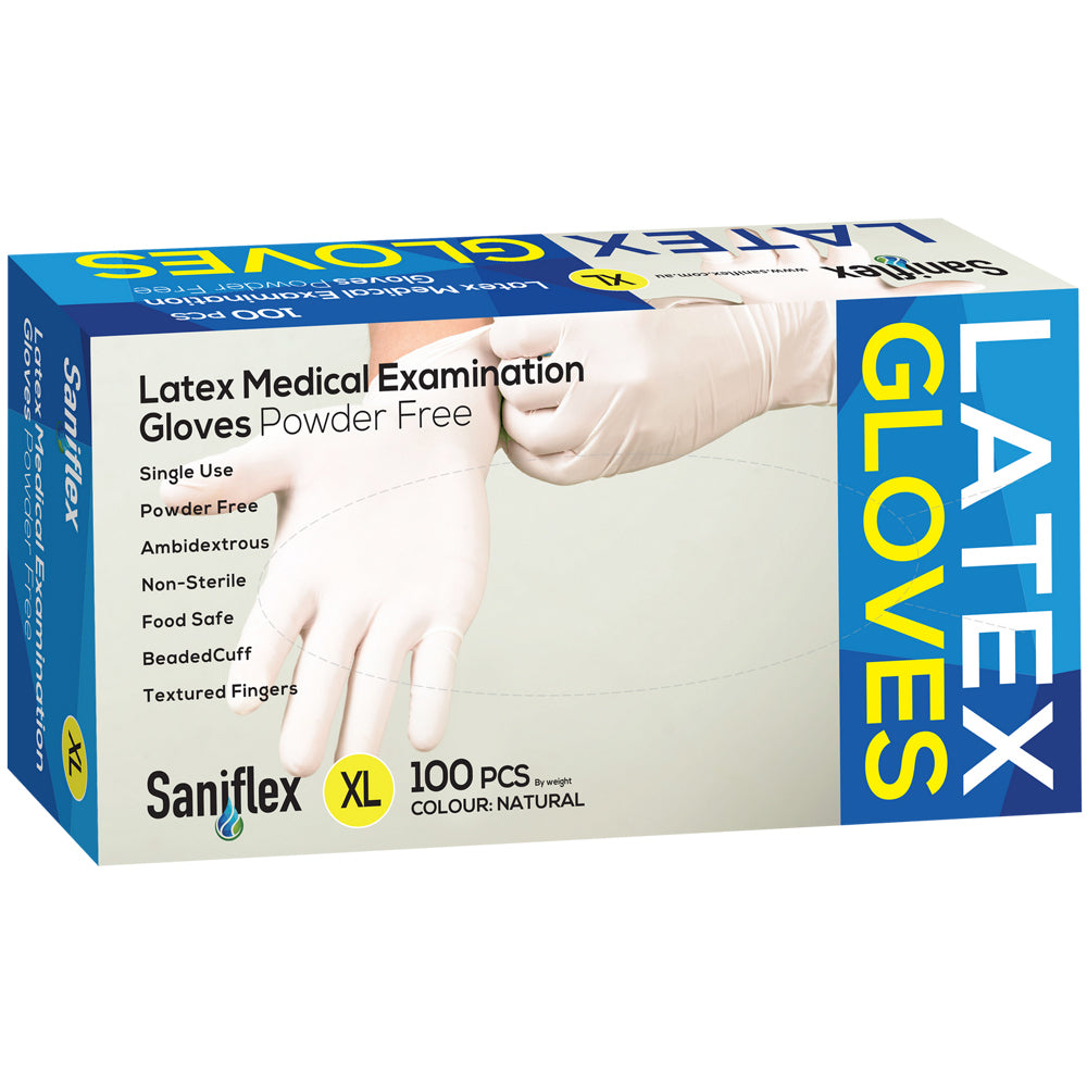 400pc Saniflex Latex Powder Free Gloves Colour Natural- XL