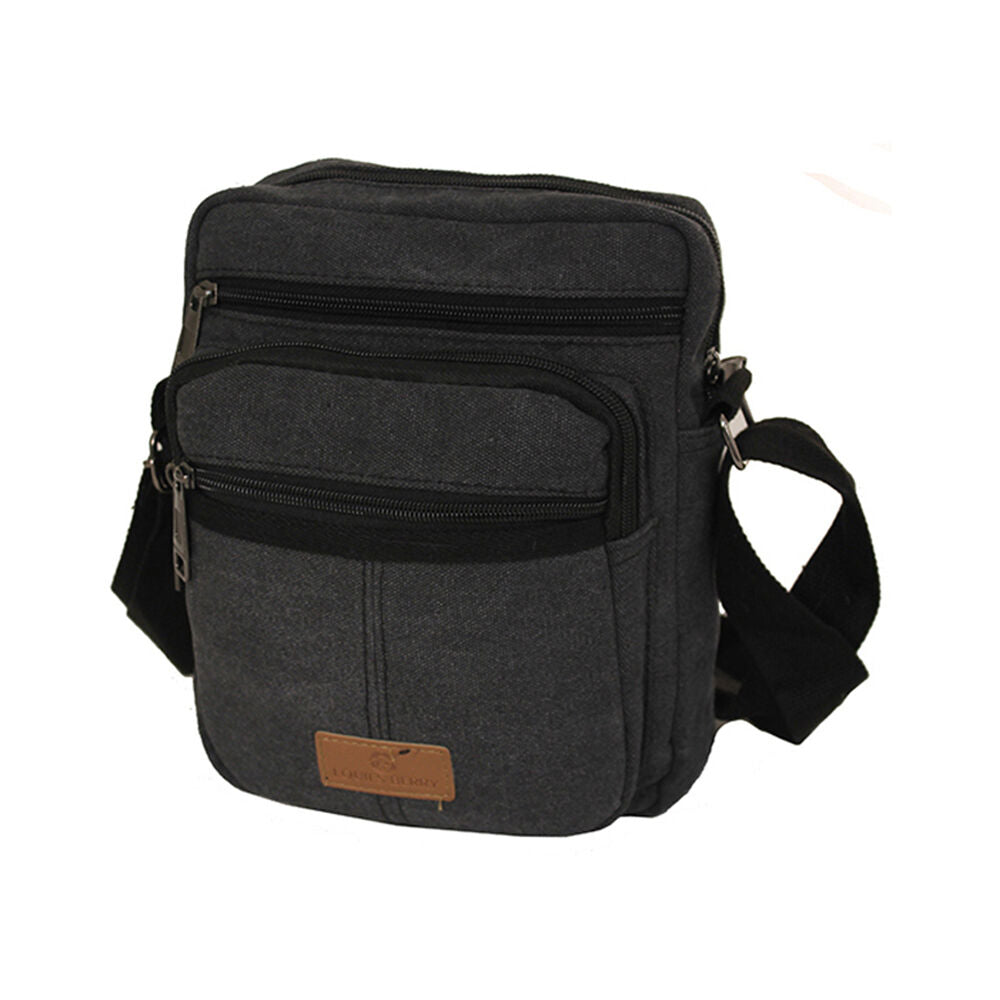 Louis Berry Canvas Mens Shoulder Bag 25x19cm - Black