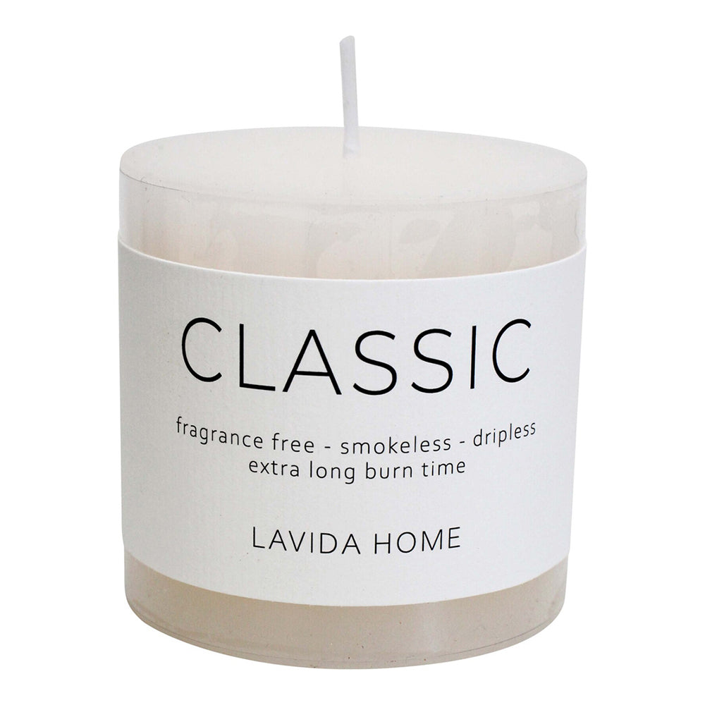 2PK LVD Classic 7.5cm Natural Wax Candle Fragrance Free - White