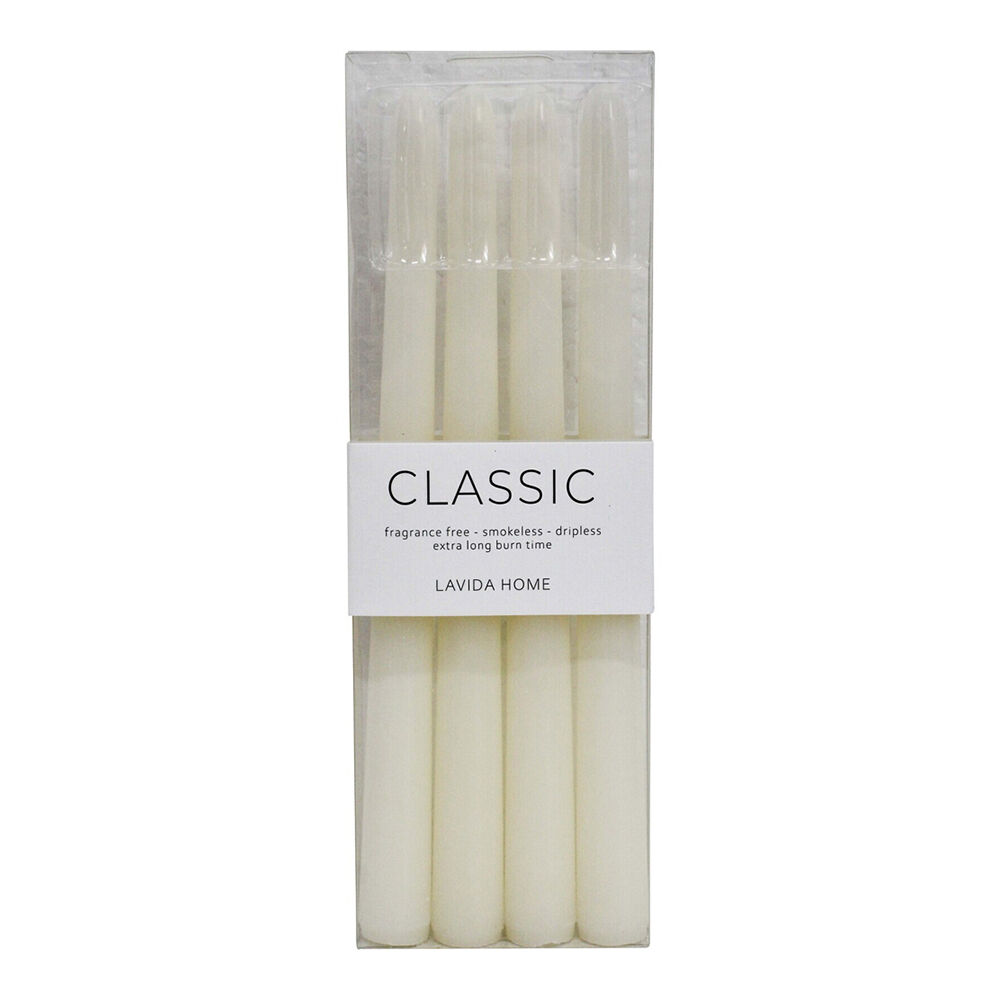 8pc LVD Classic Unscented 24cm Taper Wax Candle Set - White