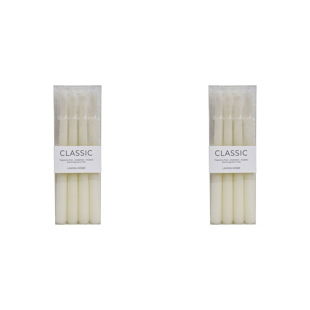 8pc LVD Classic Unscented 24cm Taper Wax Candle Set - White