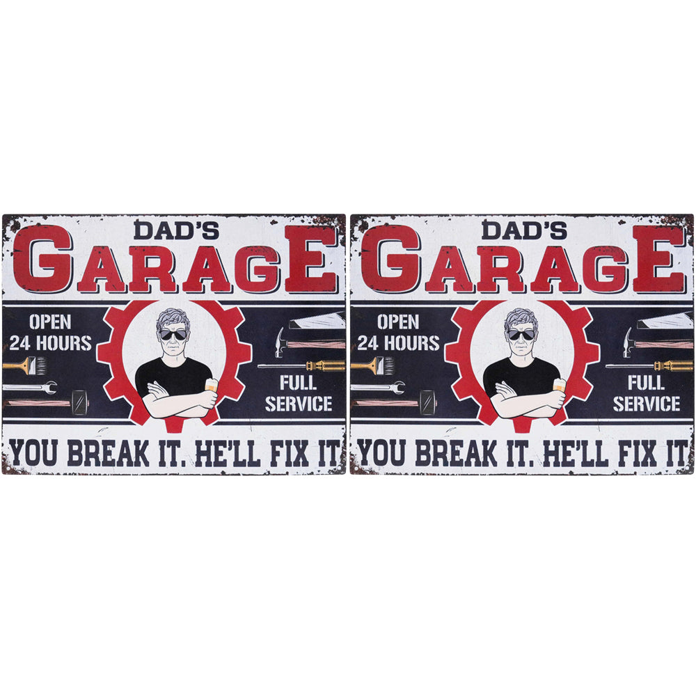 2PK LVD Iron Dad's Garage Sign Home Wall Decor 25x33cm