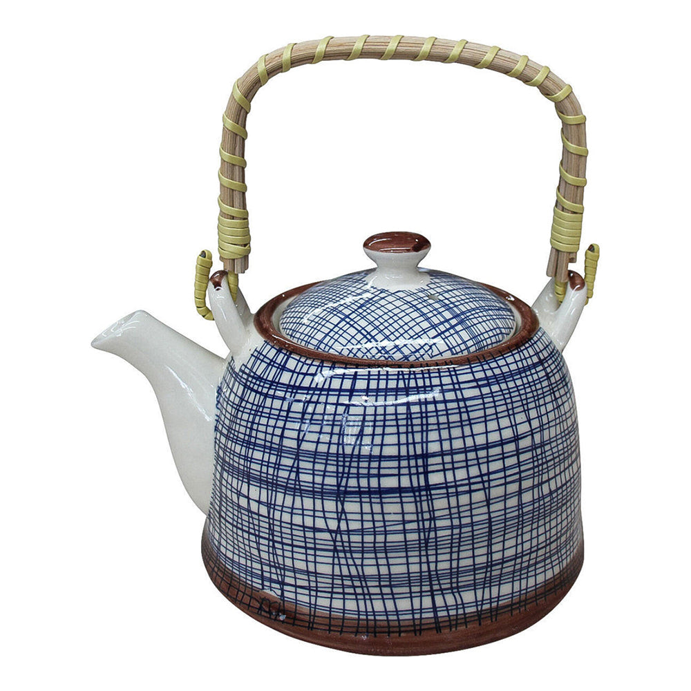 2PK LVD Blue Lines 18cm Ceramic Teapot Decorative Brewing Tea Pot w/ Handle