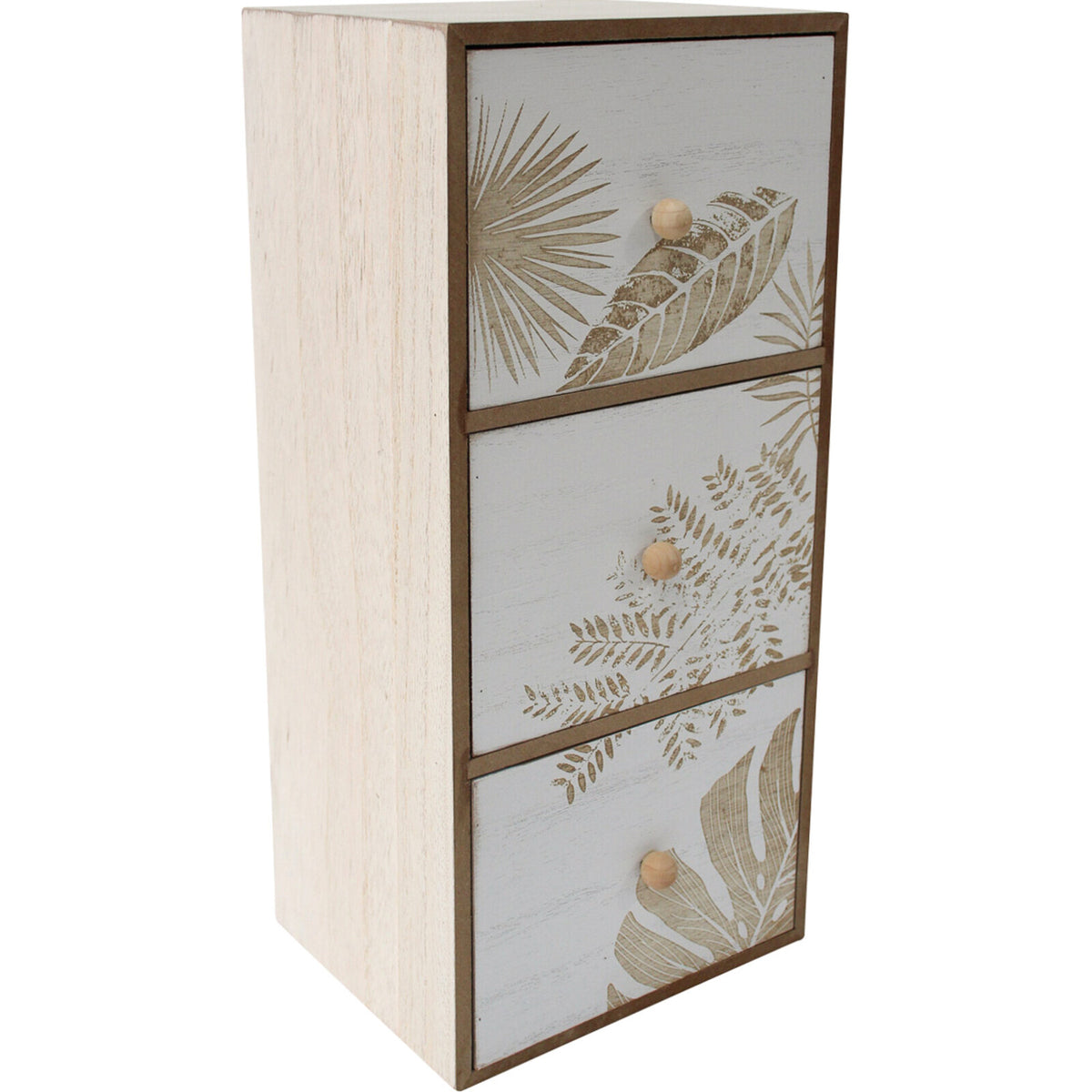 LVD MDF Rectangle 15x32.5cm Palm Tall 3-Drawer Organiser Storage