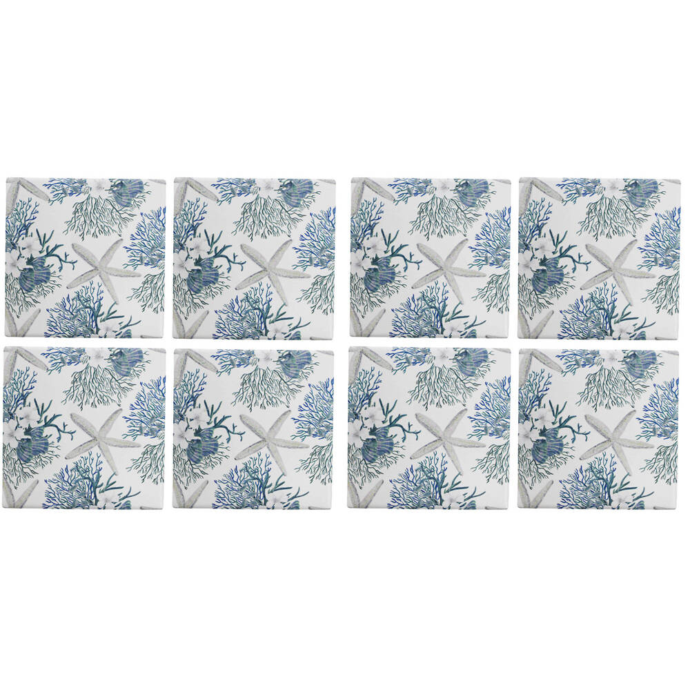 8pc LVD Ceramic Coasters Table Protector Square 9x9cm - Coastal