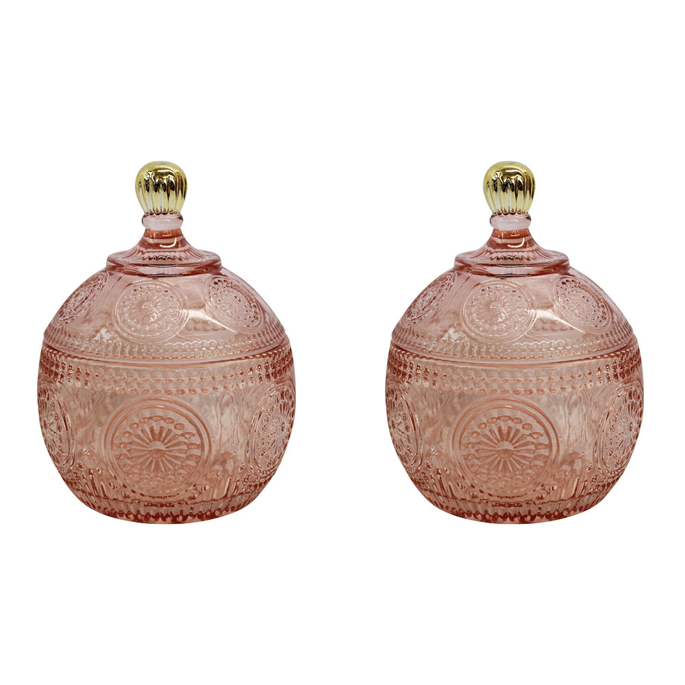 2PK LVD Glass Trinket Box Storage Decor Round 12.5cm - Motif Oasis