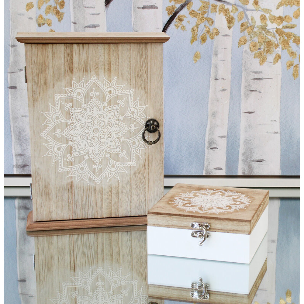 LVD MDF Mandala 28cm Key Box Storage Organiser Rectangle - Natural