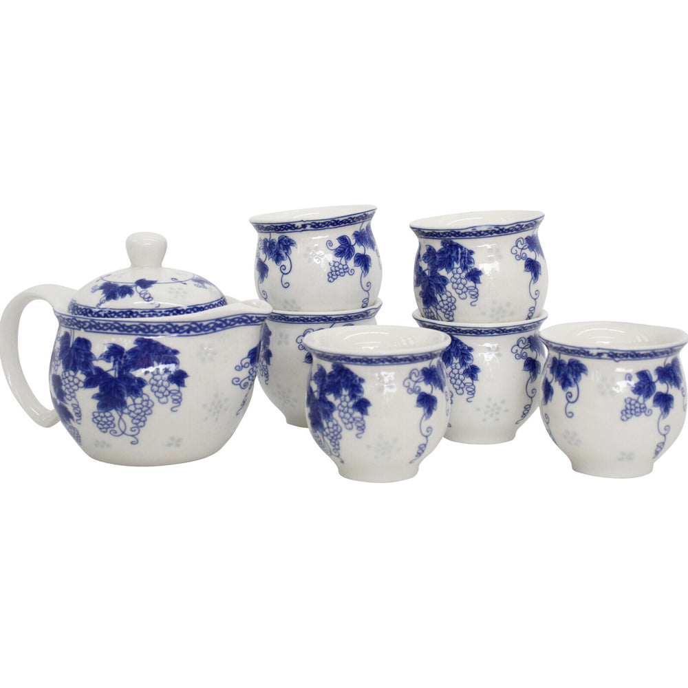 LVD 7pc Grape Vine Ceramic 16cm Teapot/7cm Cup Tea Set - Blue