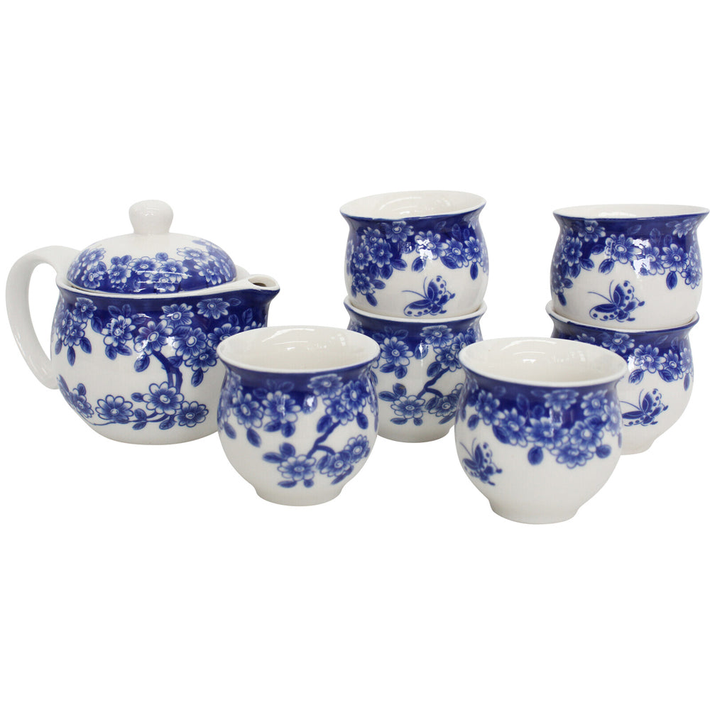 LVD 7pc Blossom Ceramic 16cm Teapot/7cm Cup Tea Set - Blue