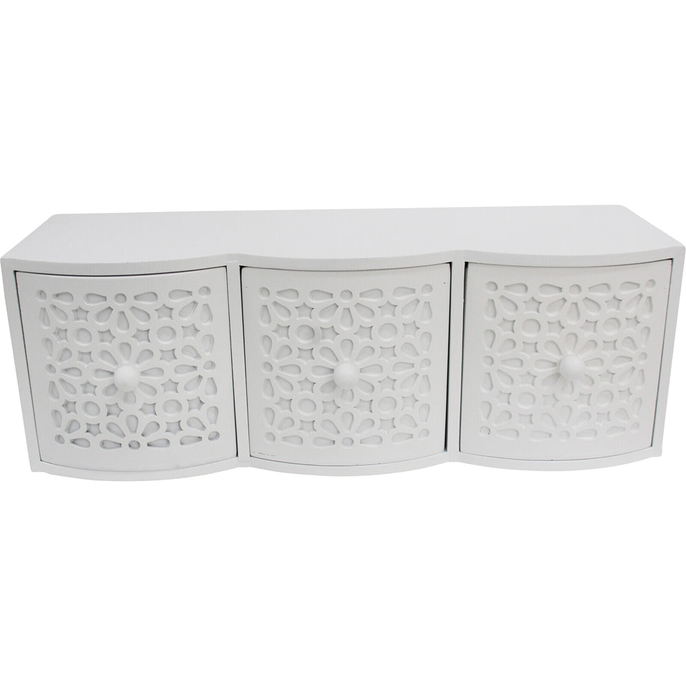 LVD MDF Ornate 3-Drawer 32.5cm Storage Accessory Holder Rectangle - White