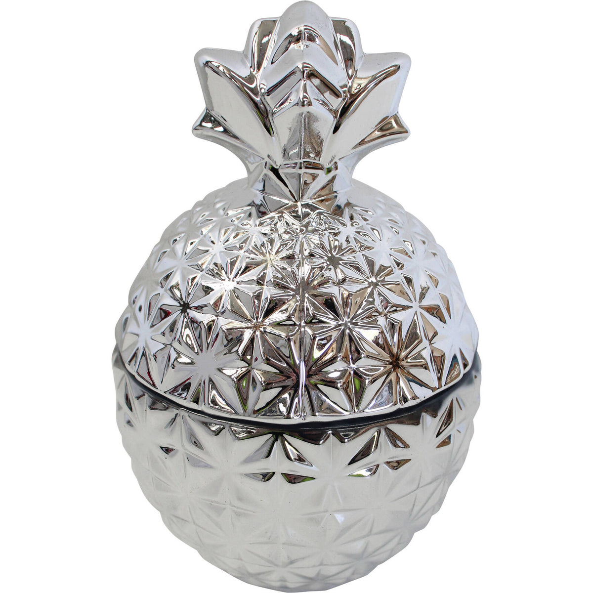 2PK LVD Glass Pine Trinket Box Storage Decor Round 14cm - Silver
