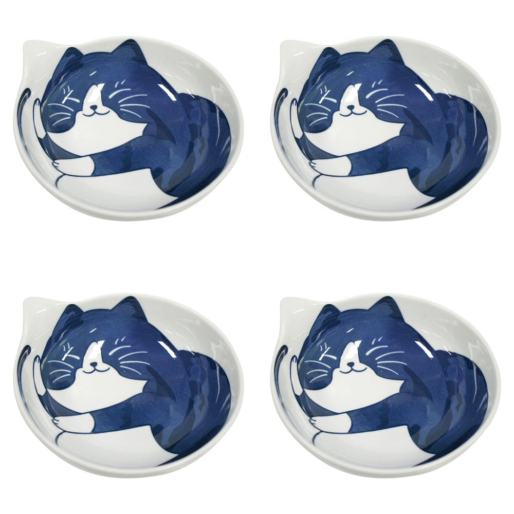 4PK LVD Ceramic 14.5cm Felix Cat Bowl Round Dinnerware Medium - White/Blue