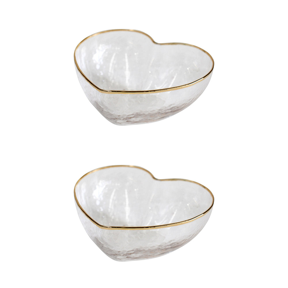 2PK LVD Glass 12cm Medium Heart Salad/Pasta Serving Bowl - Clear